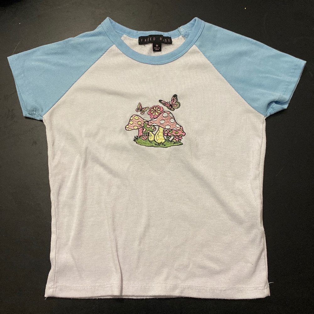 Faded rose blue mushroom crop top Size M